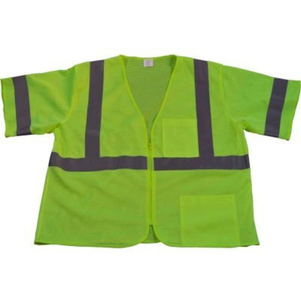 Petra Roc Inc Petra Roc Safety Vest, ANSI Class 3, Zipper Closure, 2 Pockets, Polyester Mesh, Lime, L/XL LVM3-Z-L/XL
